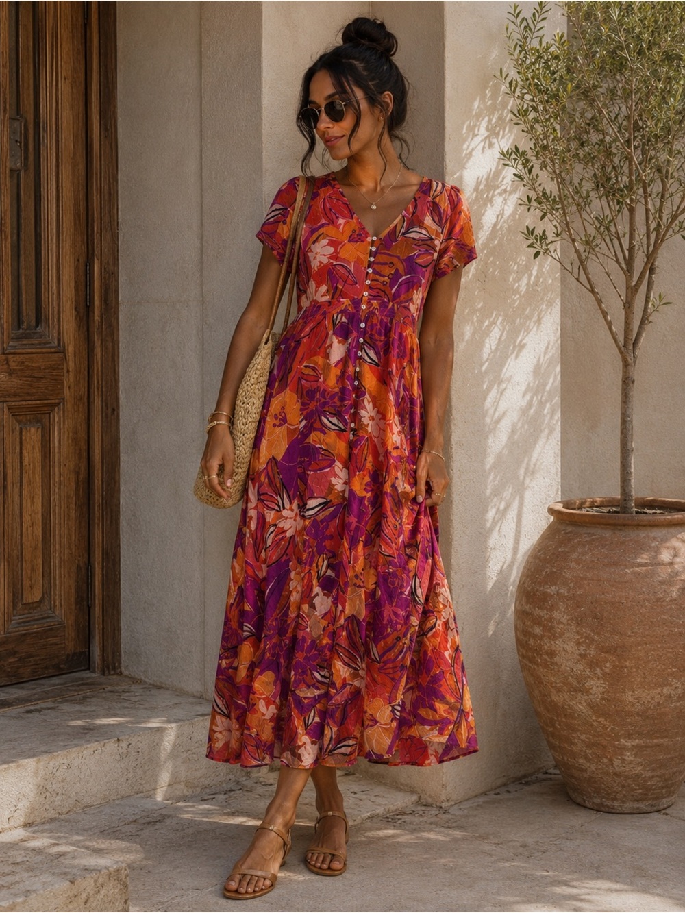 Floral Orange and Purple Women's Dress